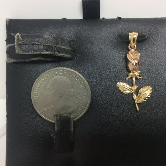 14K REAL SOLID YELLOW GOLD ROSE FLOWER CHARM PENDANT 1.60GR - Picture 3 of 7